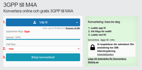Hur man konverterar 3GPP filer online till M4A