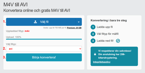 Hur man konverterar M4V filer online till AVI