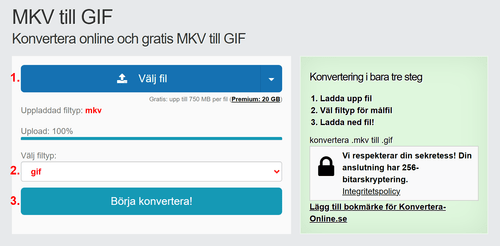 Hur man konverterar MKV filer online till GIF