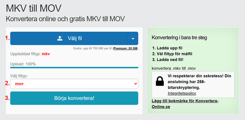 Hur man konverterar MKV filer online till MOV