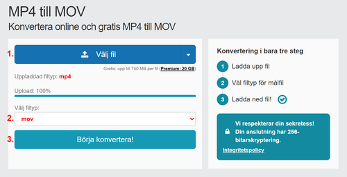 Hur man konverterar MP4 filer online till MOV