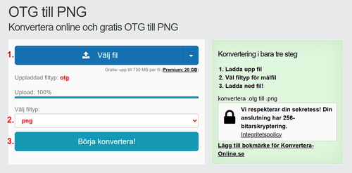 Hur man konverterar OTG filer online till PNG