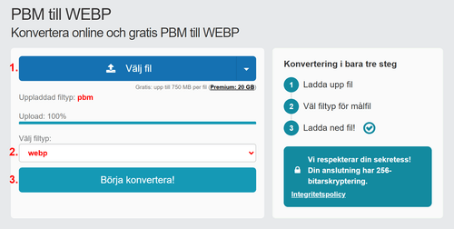 Hur man konverterar PBM filer online till WEBP