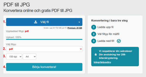 Konvertera PDF till JPG online - steg för steg