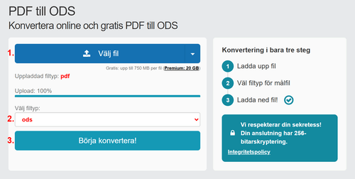 Hur man konverterar PDF filer online till ODS