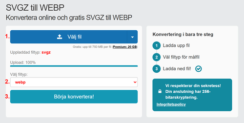 Hur man konverterar SVGZ filer online till WEBP