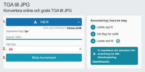 Hur man konverterar TGA filer online till JPG