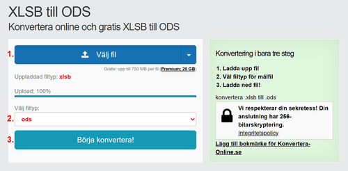 Hur man konverterar XLSB filer online till ODS