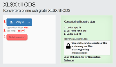 Hur man konverterar XLSX filer online till ODS