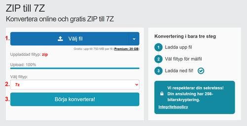 Hur man konverterar ZIP filer online till 7Z